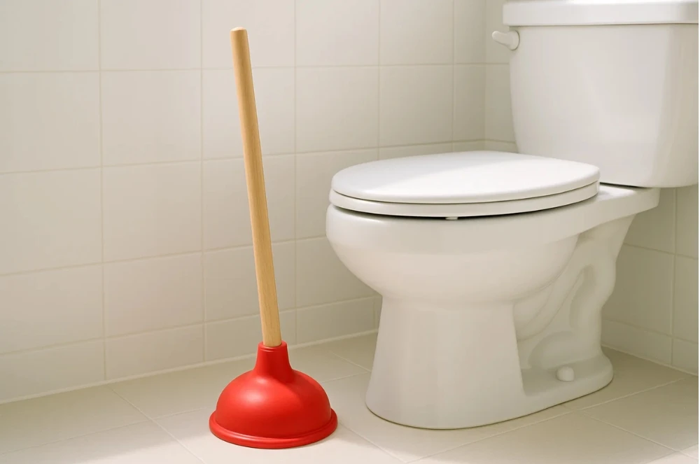Cây thụt bồn cầu (pittông), một dụng cụ hiệu quả để xử lý bồn cầu thoát nước chậm tại nhà.